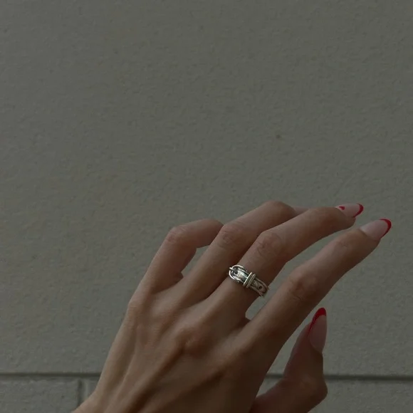 HERMES Sun Tulle Belt Ring Silver Gold Ag925 Made in France Auth - Picture 3 of 5